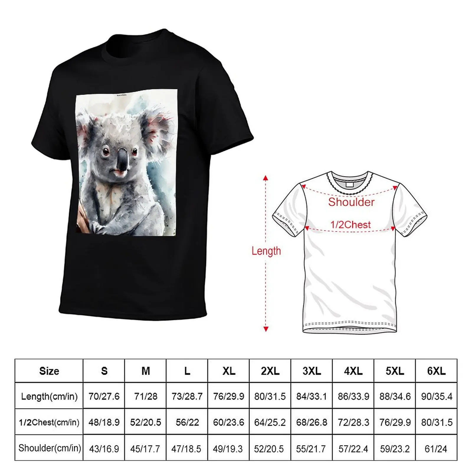 Australian terrestrial mammals Koala - Watercolor Paint T-Shirt Plus Size Basic Cotton T-Shirt