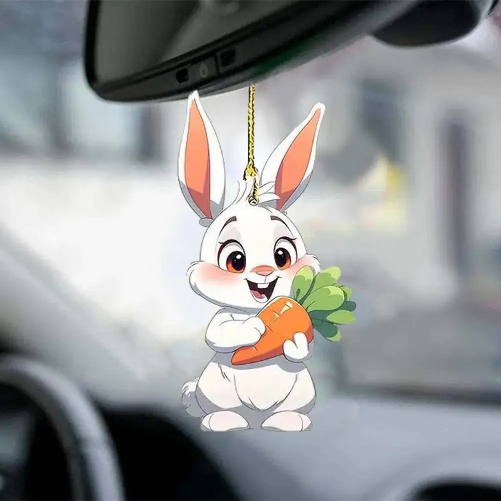 

Adjustable Car Pendant Car Pendant Easter Bunny Car Hanging Ornament Adorable Acrylic Pendant for Rearview Mirror for Spring