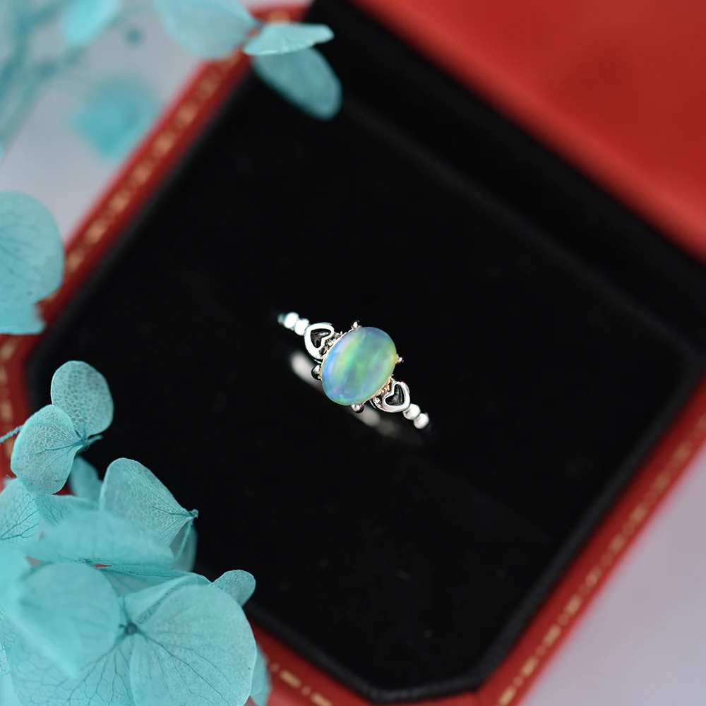

ITSMOS винтажное кольцо с опалом, нежное серебряное кольцо с краями сердца, натуральный огненный опал, сентябрь, ювелирные изделия с камнем, романтический подарок для нее
