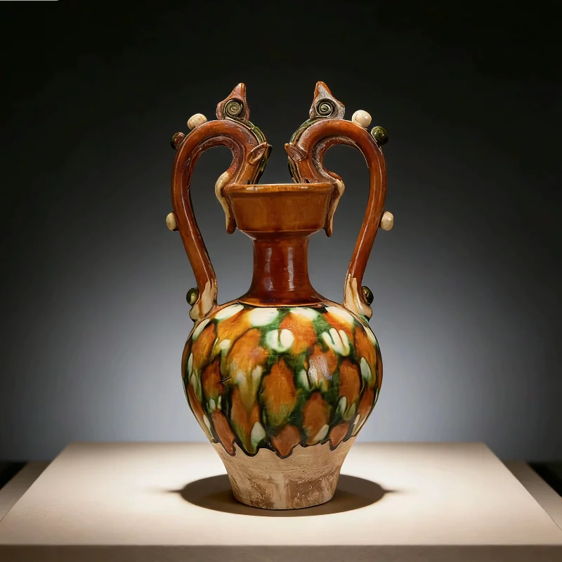 Double Dragon Vase, Antique Porcelain Folk Decorative Ornament, Ceramic , Chinese Style Ornament Vases Blumen Vase