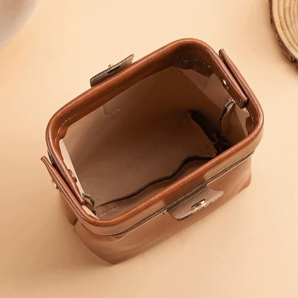 

Vintage Style PU Leather Coin Purse Solid Color Large Capacity Cosmetic Pouch Button Closure Portable Makeup Organizer Daily