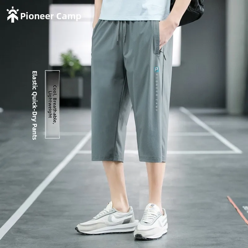 

Qui Dry тонкие брюки на семь футов, новые летние прямые трикотажные спортивные повседневные эластичные брюки для отдыха для молодых мужчин