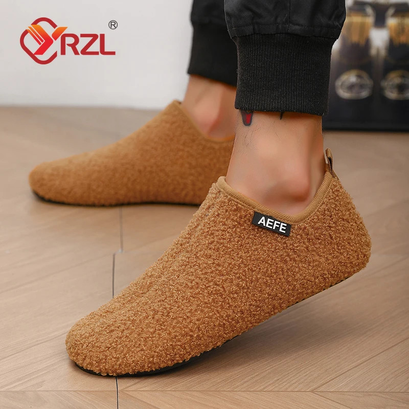 YRZL Winter Cotton Shoes Men Warm Slip on Lightweight Winter Slippers Men Plush Bedroom Home Cotton Loafers Men Warm Shoes