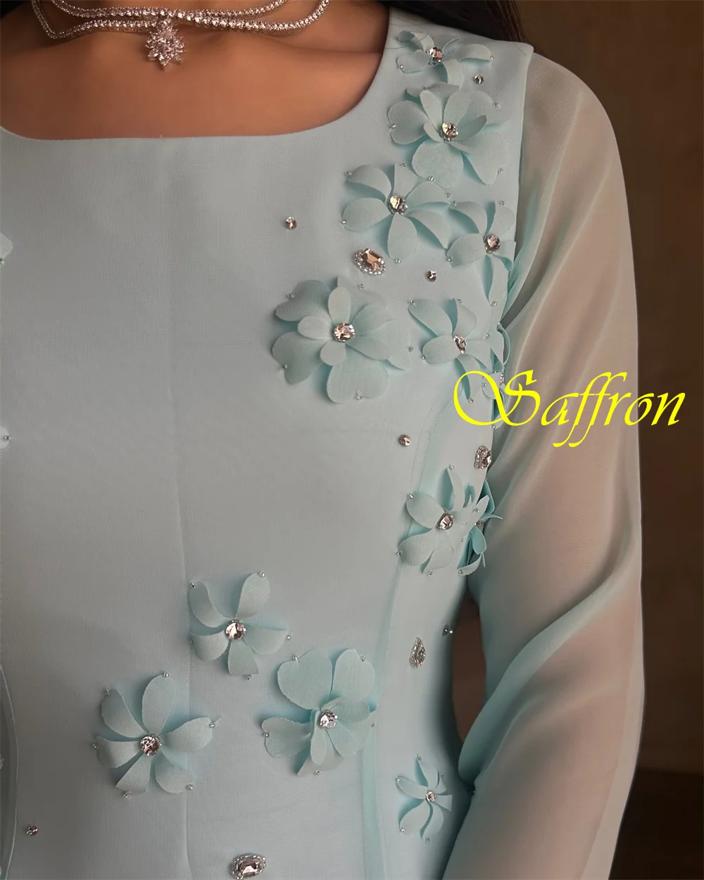 فستان سهرة شيفون أنيق مخصص برقبة دائرية وأكمام طويلة، فساتين رائعة للحفلات الراقصة، فساتين مناسبة خاصة فاخرة