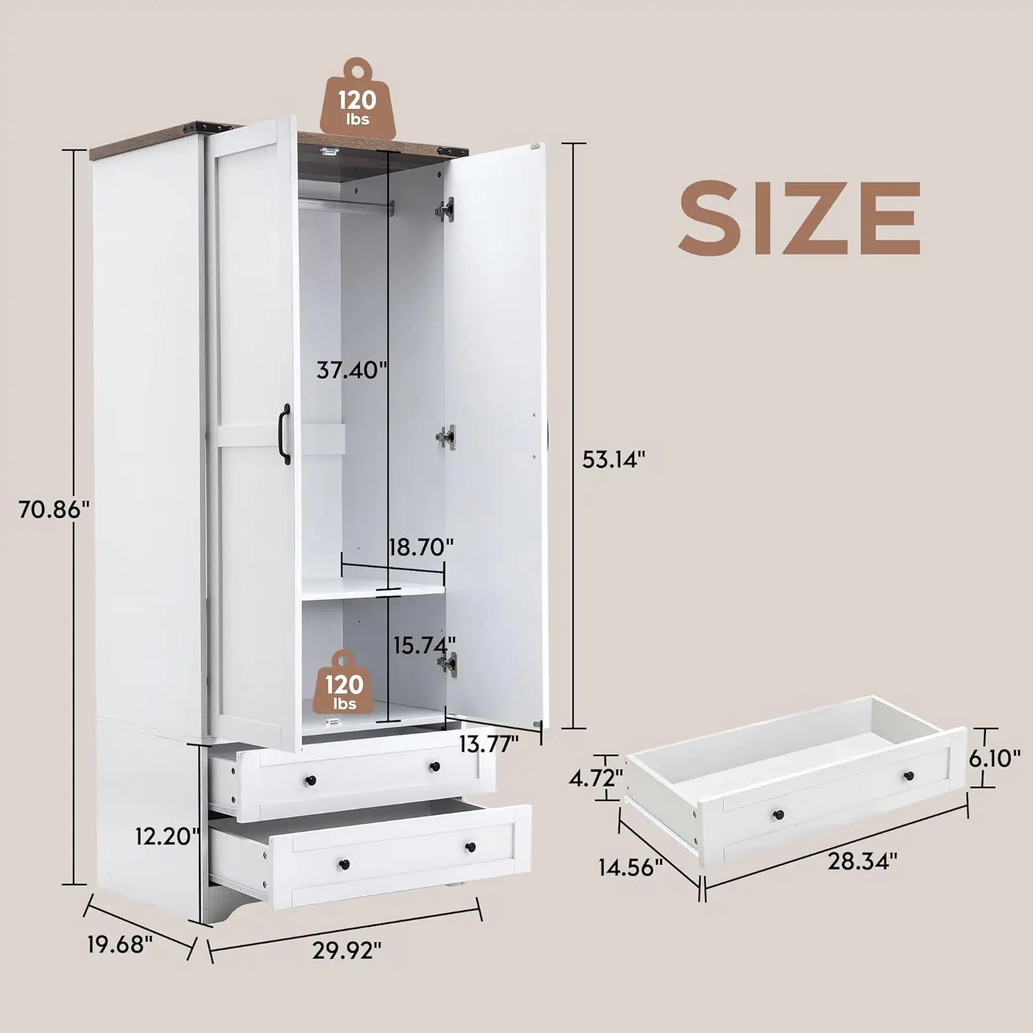 Armoire Wardrobe Closet with 2 Modern Doors, 71