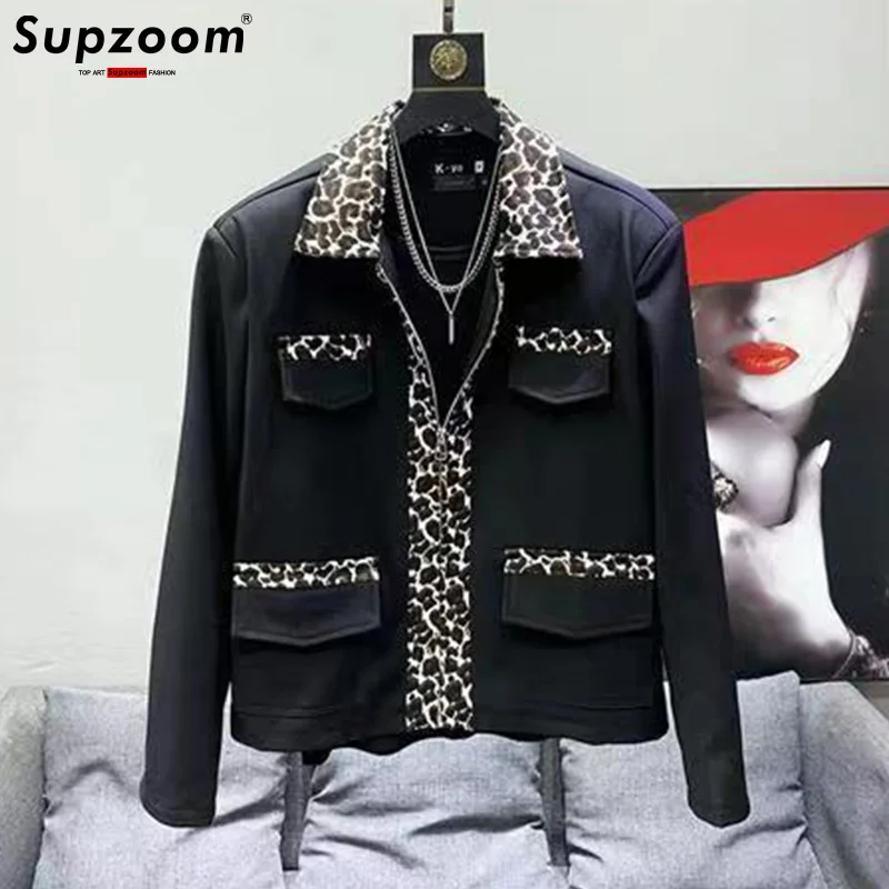 Supzoom 2024 New Arrival Casual Popular Trendy Couple Spring Suit Fashion High Sense Leopard Print Fake Two-piece Jacket Men