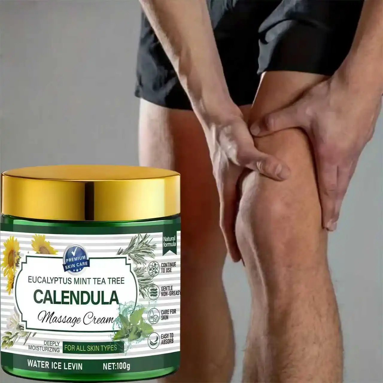 Crema de masaje Water Ice Levin Caléndula, 100g, árbol de té de menta de eucalipto, hidrata profundamente todo tipo de piel, no graso