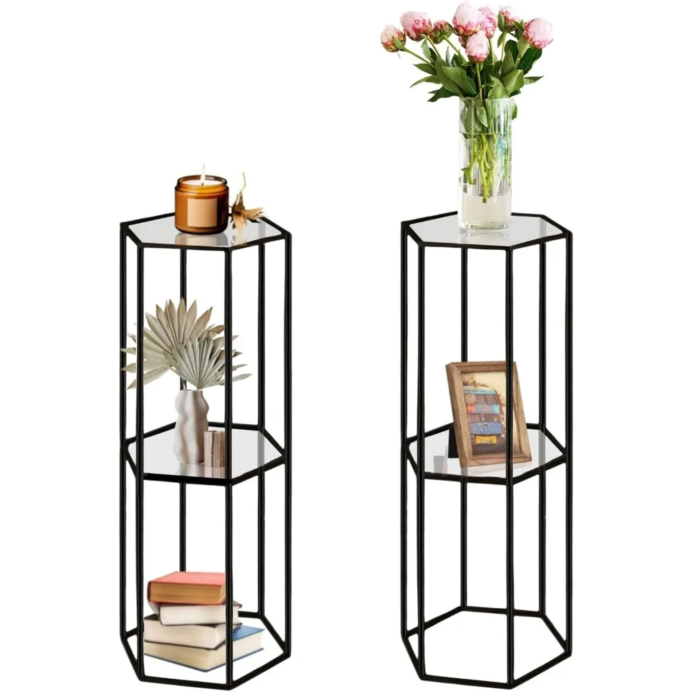 

2PCS 2 Tier Hexagon Black Plant Stand Flower Stand for Party, Tall Metal Pedestal Base for Display Decoration, Cake, Birthday, W