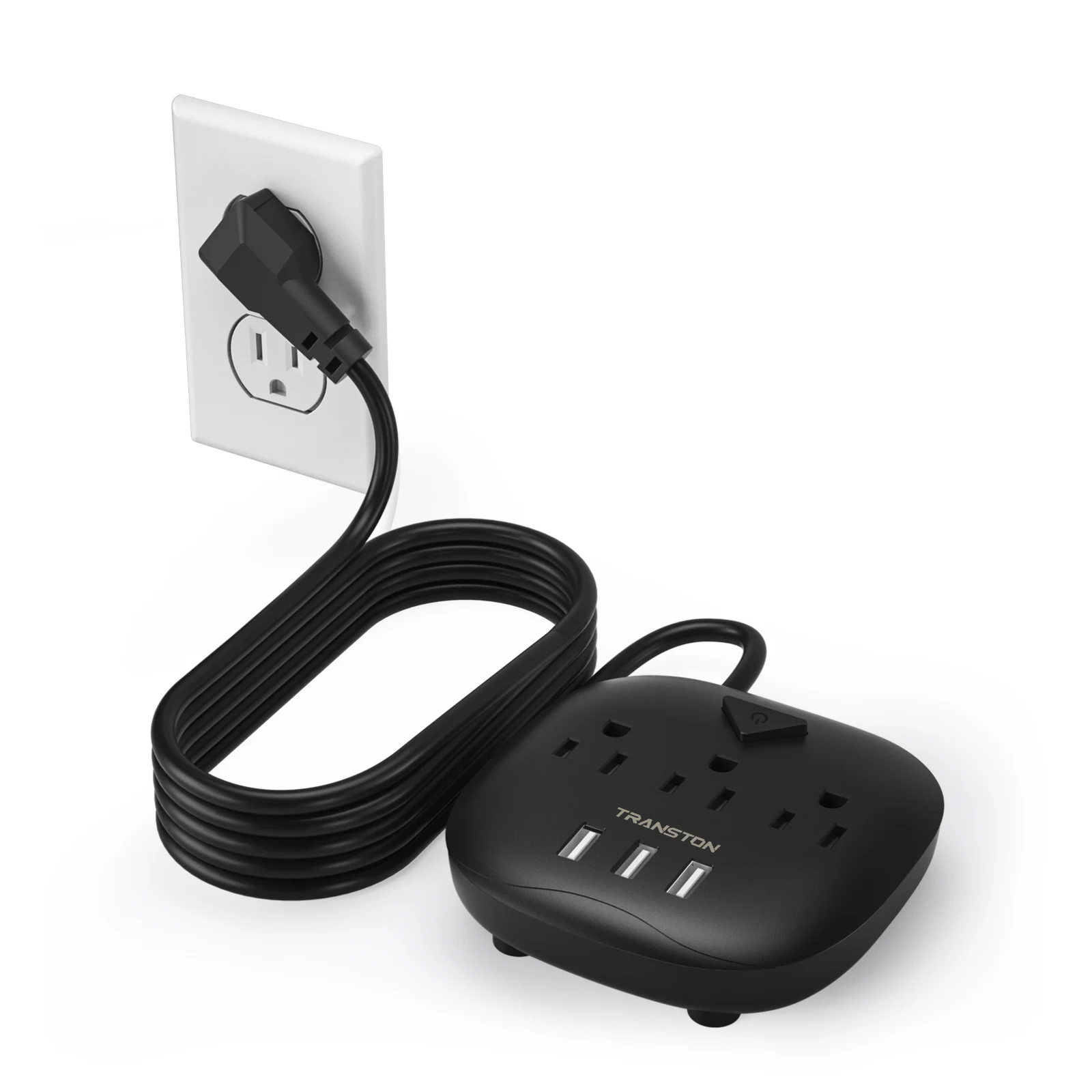 Power socket with switch, 3 sockets, 3 USB Ports, 5ft Extension Cord, Quick Charge, Fire Resistant, For Home and Office, Black