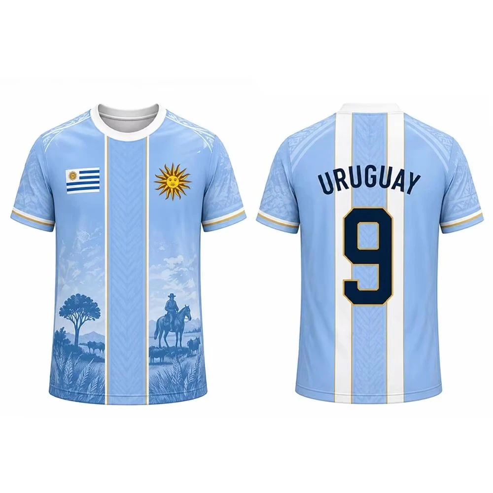 Men's breathable polo shirt, featuring the Uruguay flag and number 9 print, perfect for fans