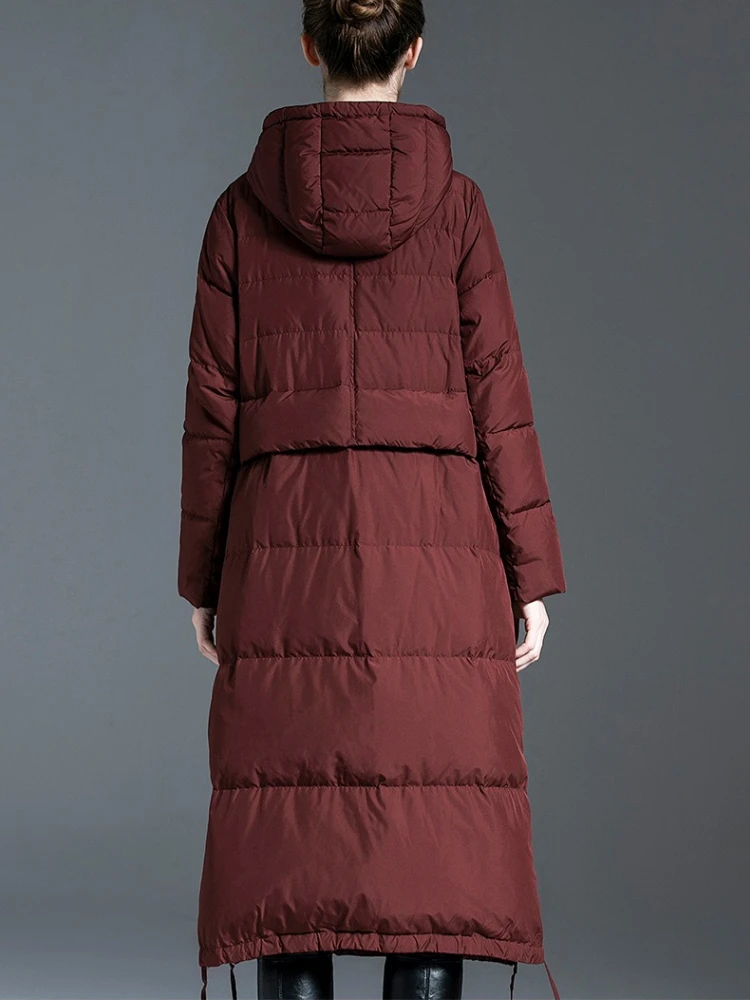 Winter Women's Hooded Down Jacket Over-the-knee Puffer Jacket Thickened White Duck Down Warm Slim-Fit Coat New Trendy Coats