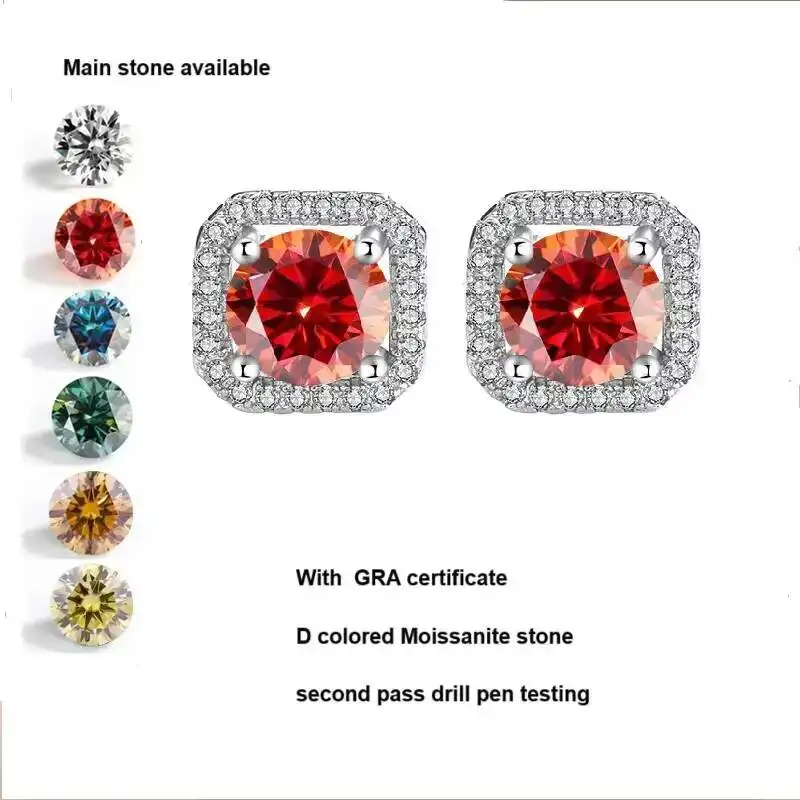 S925 Sterling Silver Snowflake Square Bag Earrings Classic Four Claw Light Luxury Moissanite Earrings