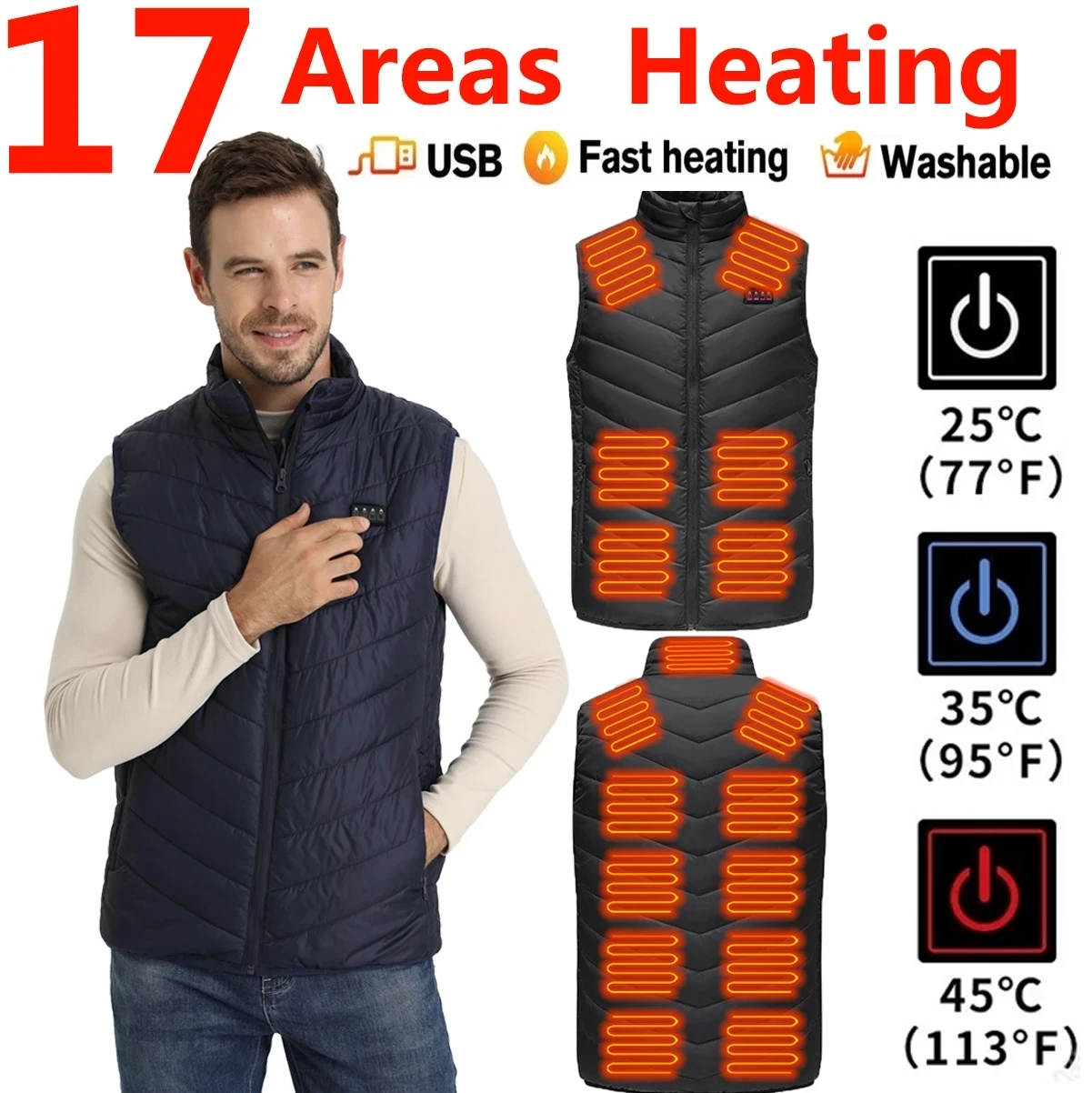 

17 Areas Heated Vest Men Women Usb Heated Jacket Heating Vest Thermal Hunting Vest Heating Veste Chauffante Homme Vest S-6xl