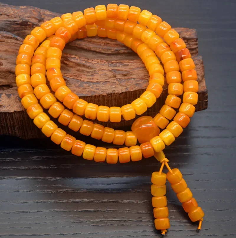 Old Honey Wax Barrel Beads 108 Buddha Beads Handstring