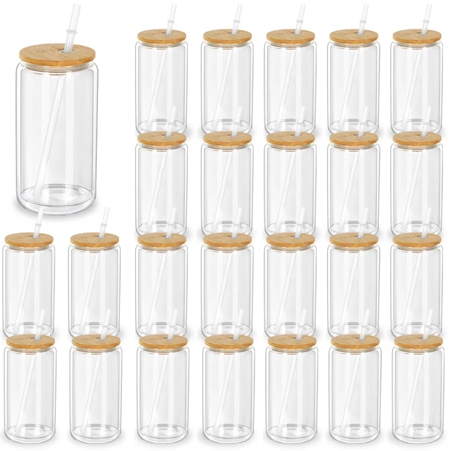 

25pcs 16oz Water Bottles, Snow Globe Tumbler, Outdoor cups, Pre-Drilled Double Wall Tumblers with Clear Lid and Straw, Cup