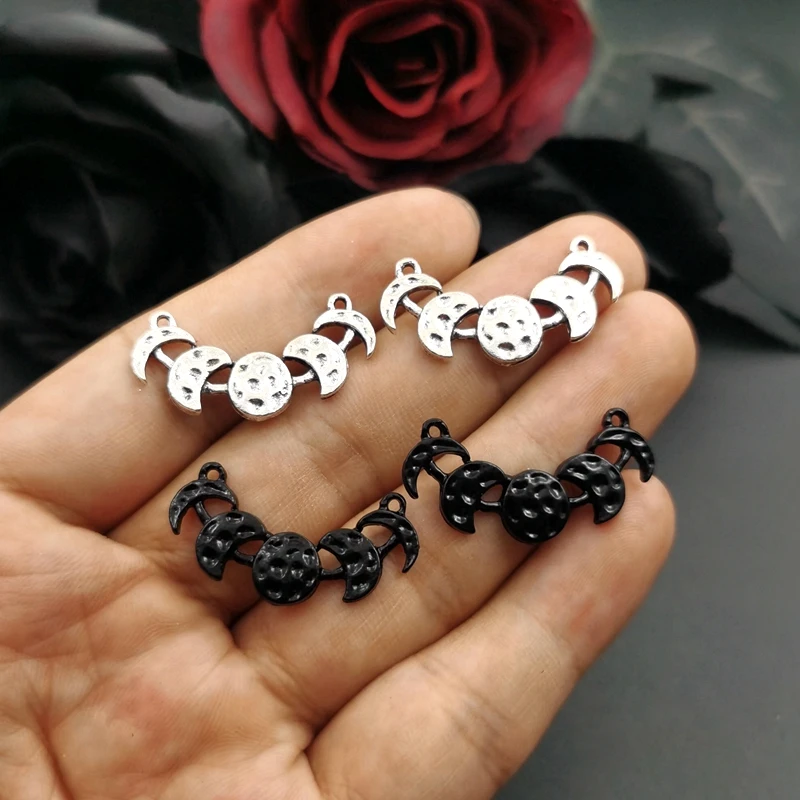 8pcs 30*17mm Vintage Moon Phases Connector Charms Triple Moon Goddess Pendants DIY Handmade Ornaments Accessories