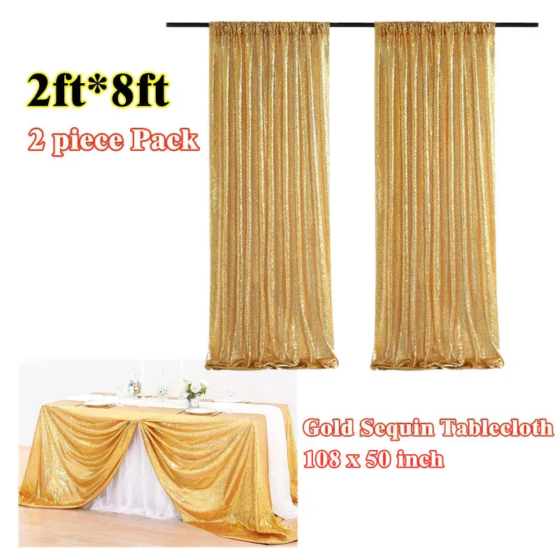 Gold Sequin Backdrop Curtains, Rectangular Sequin Tablecloth,for Party Wedding Birthday Sequence Backdrop Stage Decorations