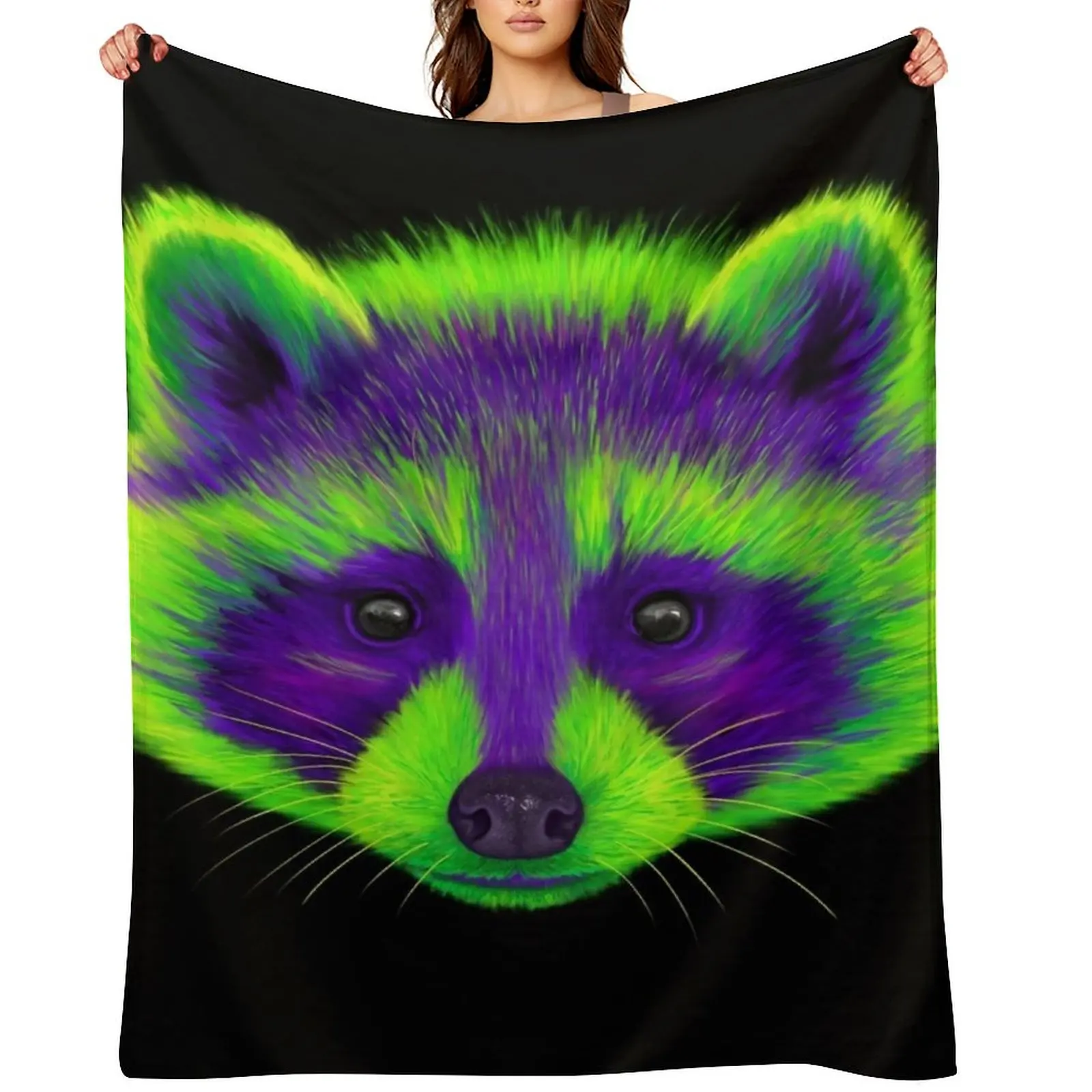 

Purple and Green Raccoon Throw Blanket Sofa Quilt Retros Single funny gift Blankets
