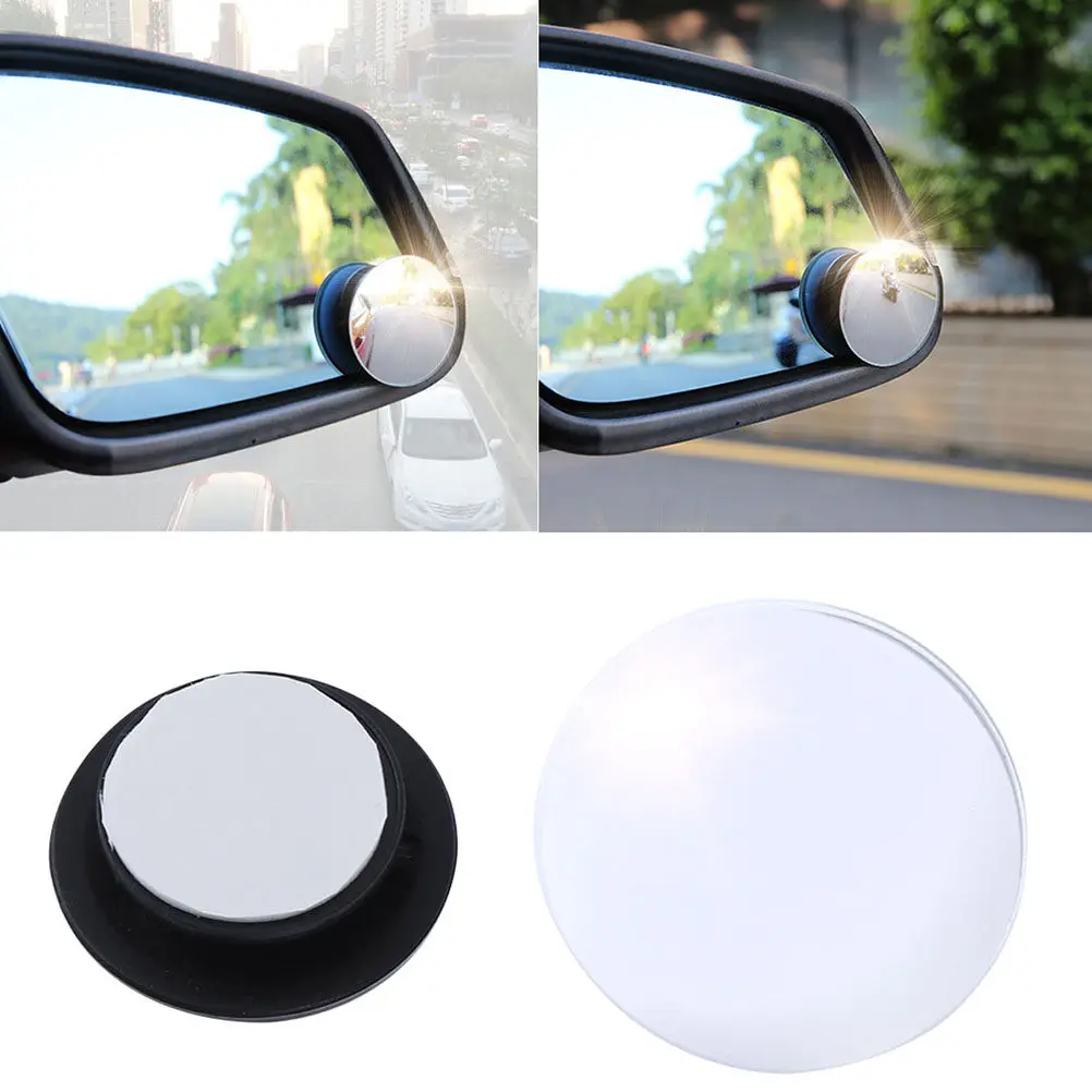 2Pcs Automotive Blind Spot Mirror Curved Frameless Ultrathin Glass High Definition 360 Degree Rotate Adjustable Wide Angle