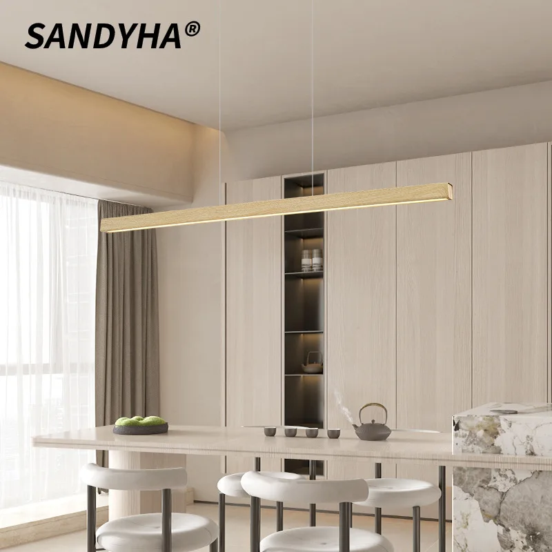 

SANDYHA Japanese Style Wooden Color Pendant Light Kitchen Island Chandelier for Living Room Decor Dining Table Lighting Fixtures