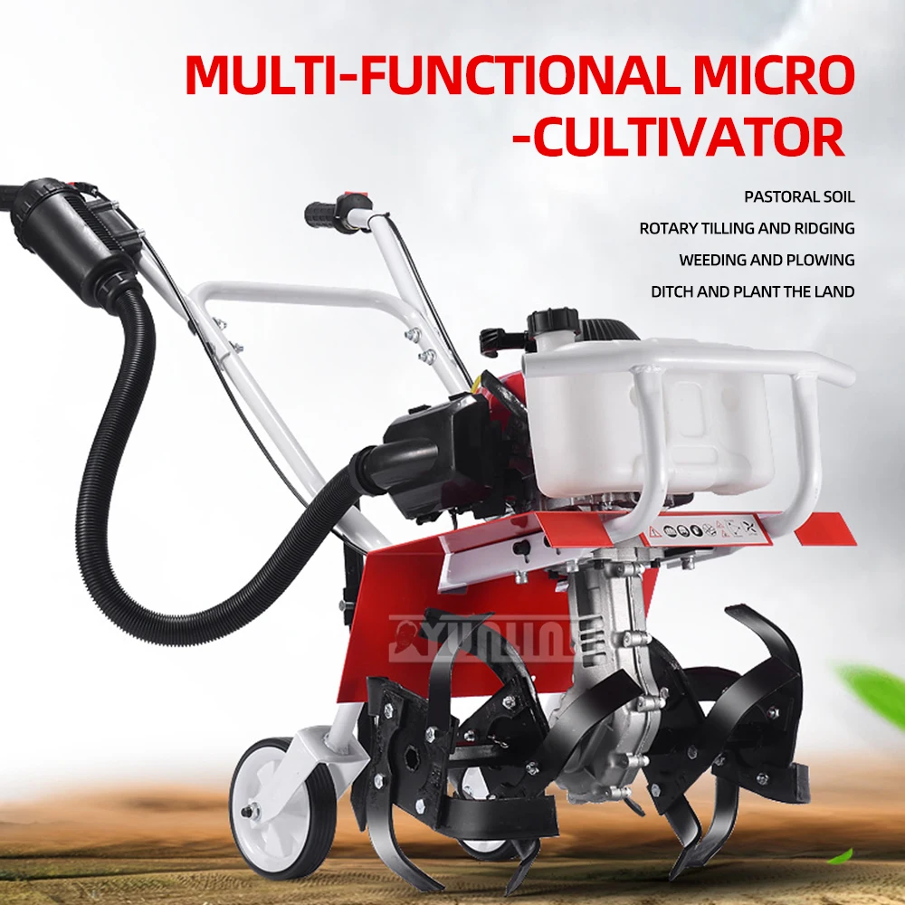 Four-Stroke 2 Stroke Gasoline Tiller Handheld Cultivator Garden Rotary Tiller Soil Loosening Machine Weeding and Trenching Plow