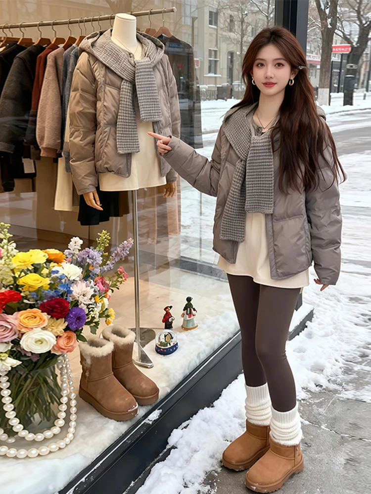 Trendy Grey Puff down Cotton Jacket Women's Autumn Winter New Design Sensation Small Crowd Outerwear Commute Simple Style