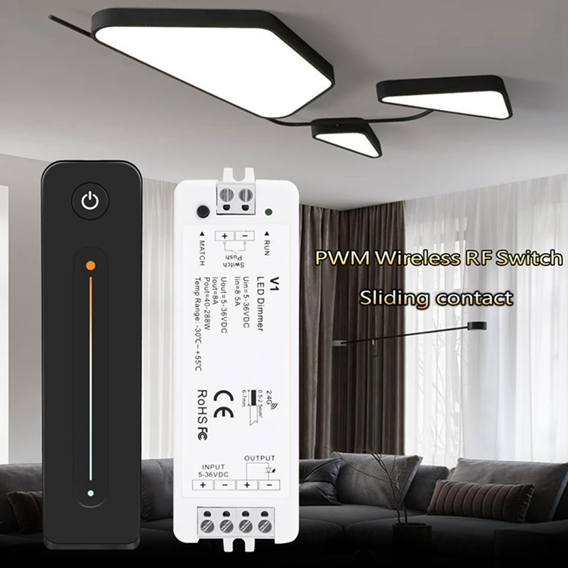 ●LED Dimmer 12V 5V 24V 36V 8A PWM Wireless RF Switch with 2.4G Brightness Adjustment Contact Remote for Led Single Color Strip