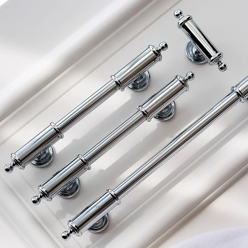 Wardrobe Door Shoe Cabinet Wardrobes Pull French Style Silver Plating Solid Brass Furniture Handles T-bar Knobs Kitchen Hardware