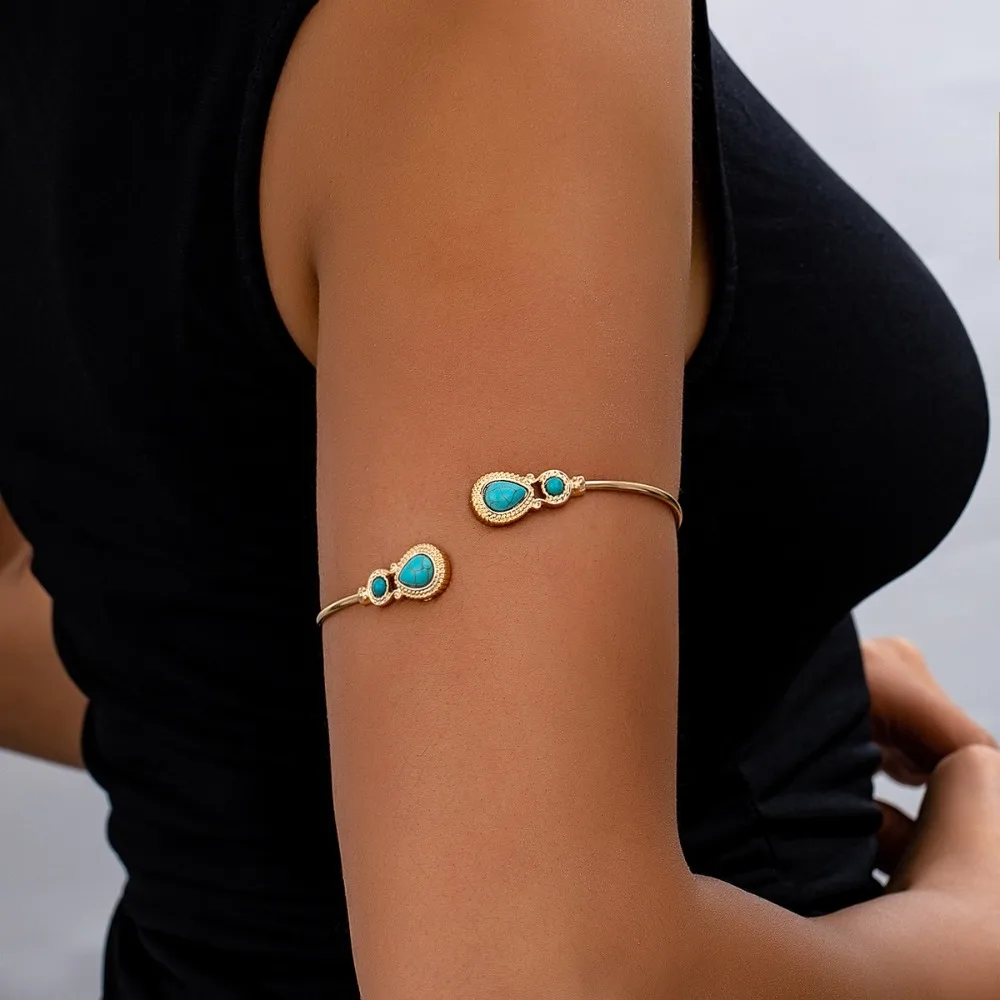 قابل للتعديل سبيكة الذراع الكفة الفيروز المعصم ملحق واسعة مفتوحة الذراع الكفة مبالغ فيها الذراع سلسلة البوهيمي سوار الفتيات #2
