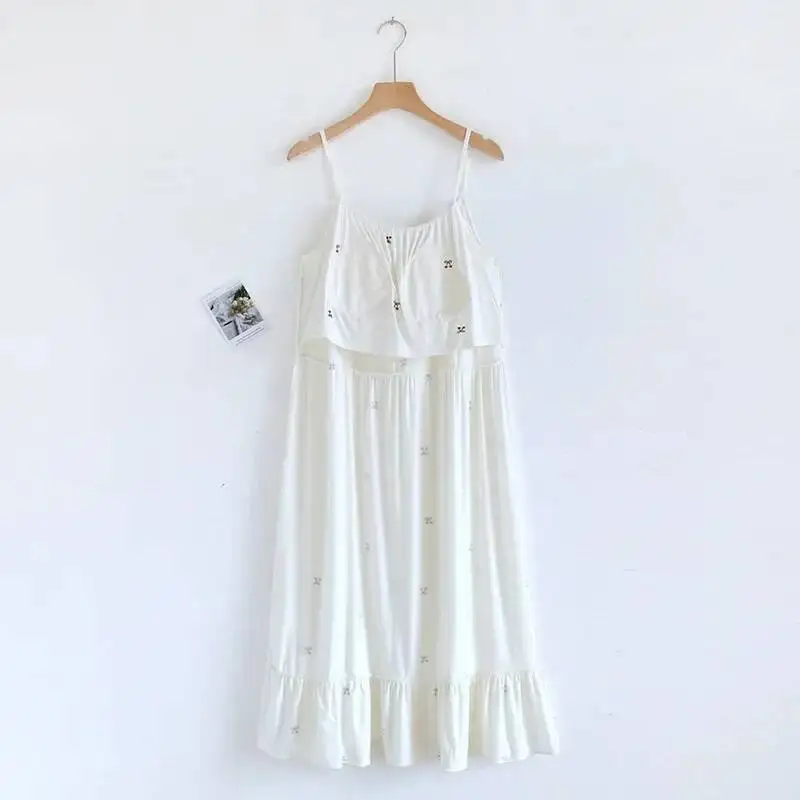 

Женская модальная пима с накладкой на грудь, летняя тонкая стильная маленькая ночная рубашка с вишневым принтом, сексуальное ночное платье на бретельках Nuisette