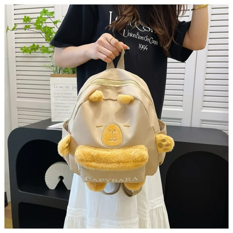 

Large-capacity Plush Capybara Backpack Women Cute Versatile Handbag Female Cartoon Student Rucksack Ladies Gift Shoulders Bag