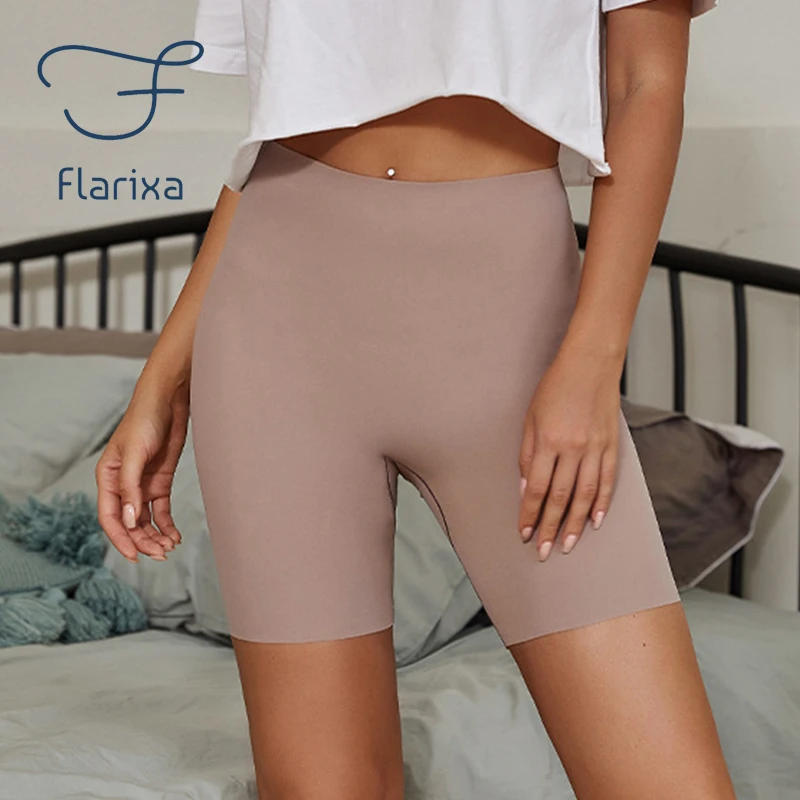 Flarixa High Waist Seamless Women's Shorts Panties Slim Tummy Shaper for Women Boxer Ice Silk Safety Pants Underwear Lingerie