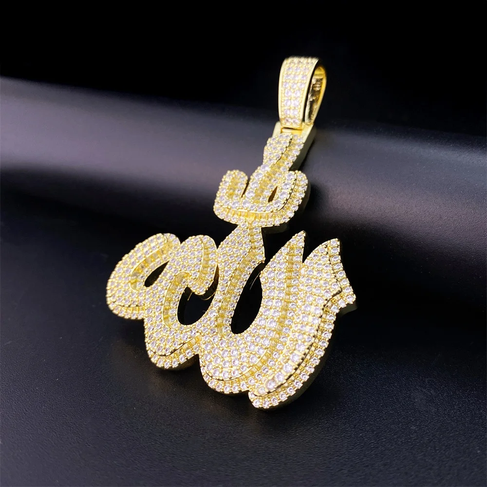 Iced Out 5A Zircon Arabic Allah Pendant Hip Hop Cubic Zirconia Pendant 14K Gold Plated Ins Design Jewelry Birthday Gift