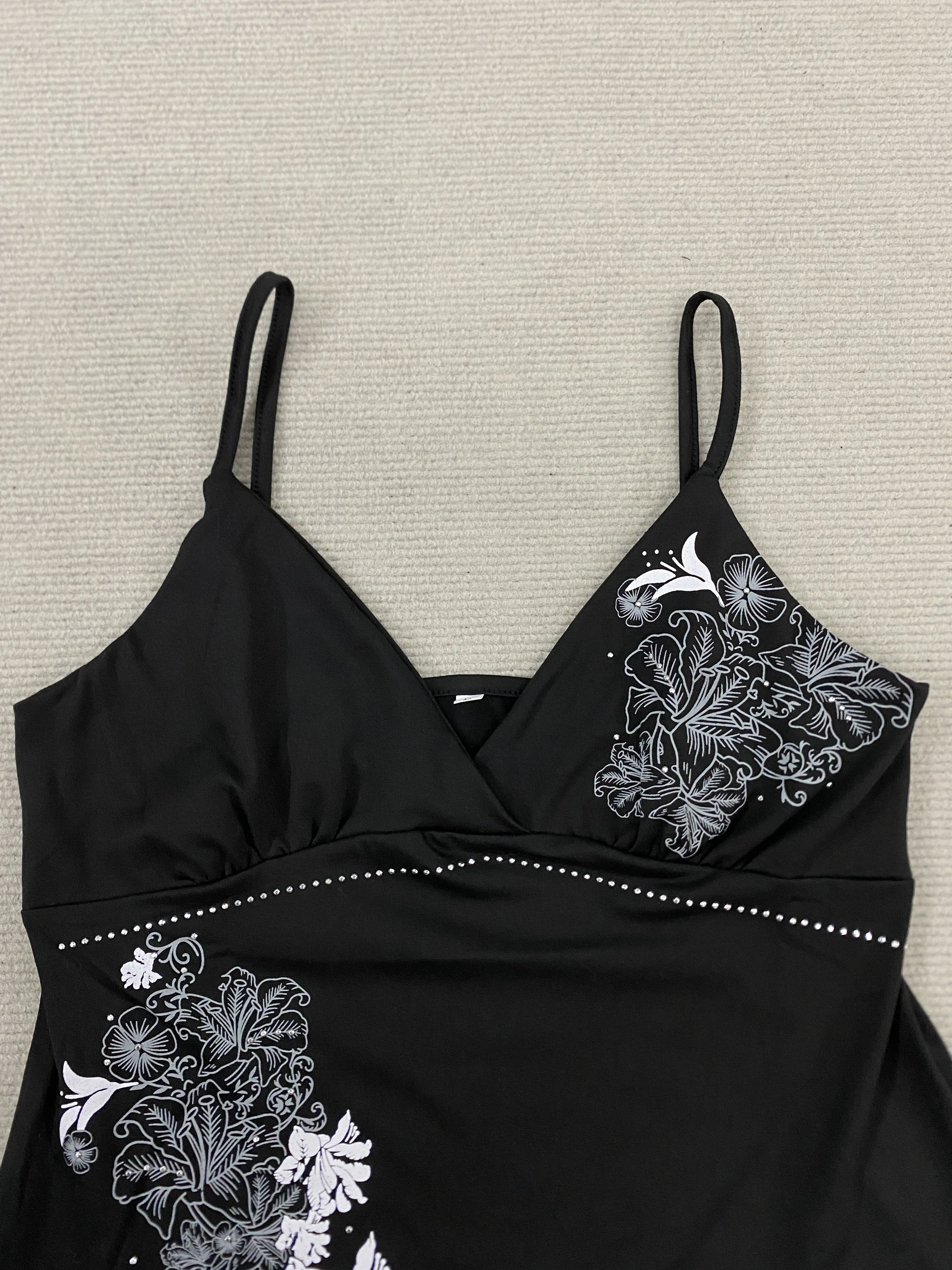 Vintage Retro Damen-Trägertop mit Schlanker Taille, Strass-Verzierung und Bedrucktem Muster, Sexy Sommer-Oberteil für Frauen – Detail 5