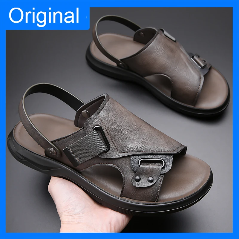

Men Sandals Summer Exposed Toes Flat Bottom Anti Slip Wear-resistant Teenagers Walking Sandals Soft Comfortable Beach Slippers