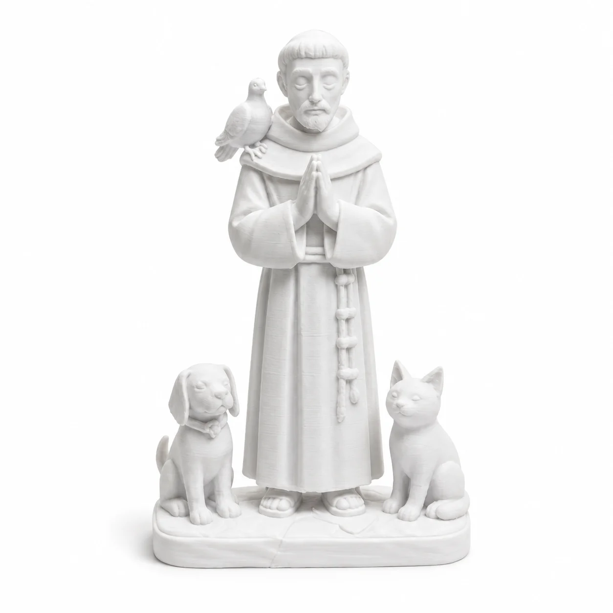 3D Printed Religious Saint Statue with Animals White Christian Figurine Prayer Altar Home Decor Spiritual Gift