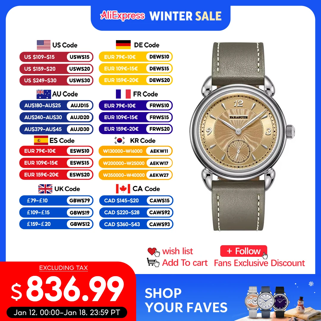 

FARASUTE Top Brand Luxury Manual Mechanical Watch Mens Swiss SW261 Movement 5Bar Waterproof Stainless Steel Sapphire Wristwatch