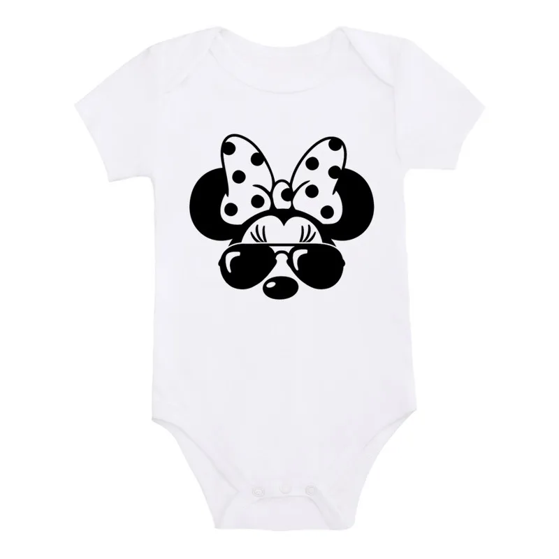 Cute Minnie Head Disney Castle Print Infant Baby Boys Girls Jumpsuit White Cotton Baby Bodysuit Summer Newborn Romper