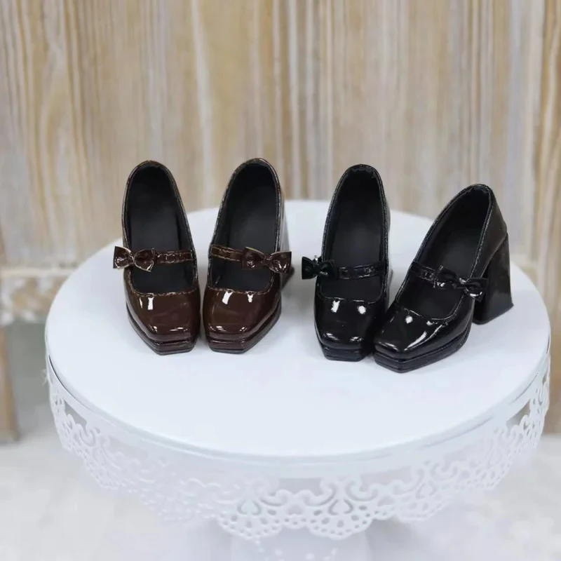 

BJD Doll Shoes 1/3 DD/SDGR Square Toe Glossy Black Brown Leather Bow Single Buckle Elegant Girls Toy High Heels Doll Accessories