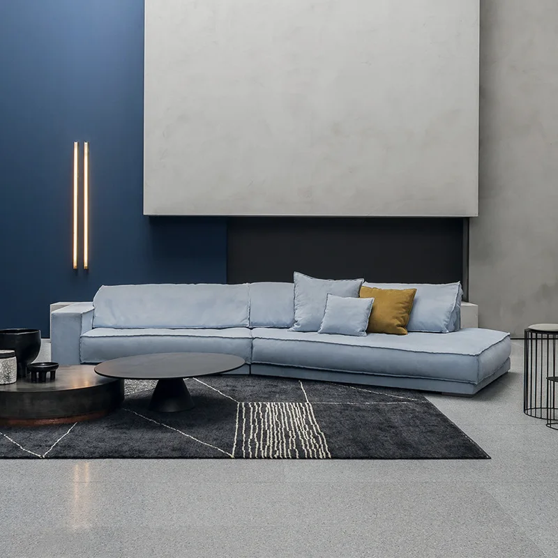 Italian leather sofa combination light luxury leather art simple modern living room top layer cowhide designer