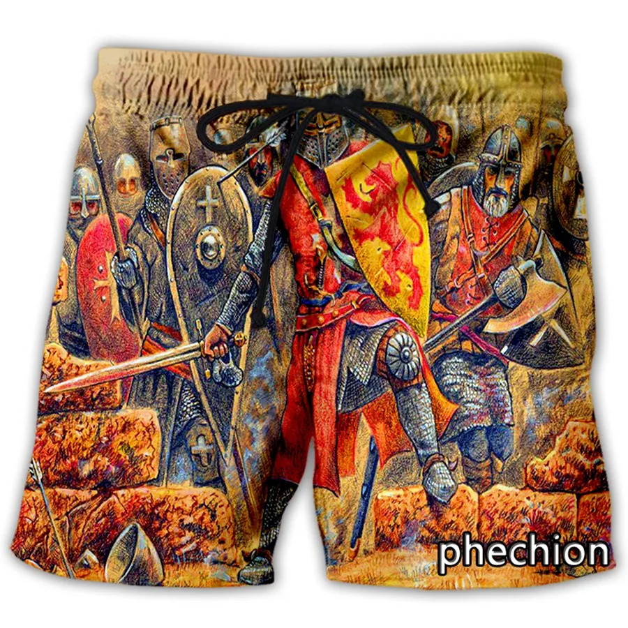 phechion New Fashion Men/Women Knights Templar 3D Print Casual Shorts Novelty Streetwear Men Loose Sporting Shorts L48