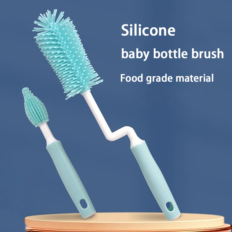 Silicone bottle Brush Cleaning set Baby straw pacifier Brush 360 degree upright long handle rotary cleaning brush set