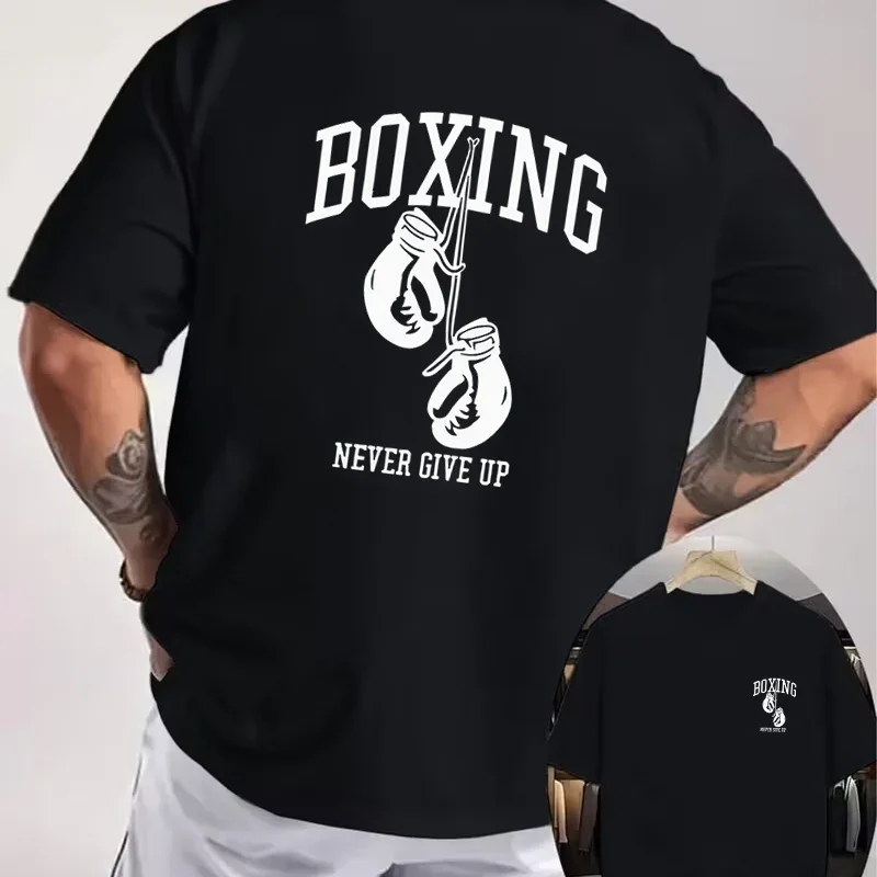 T-shirt à manches courtes pour hommes, motif de slogan de motivation de boxe, impression double face, col rond, décontracté, pour l'été
