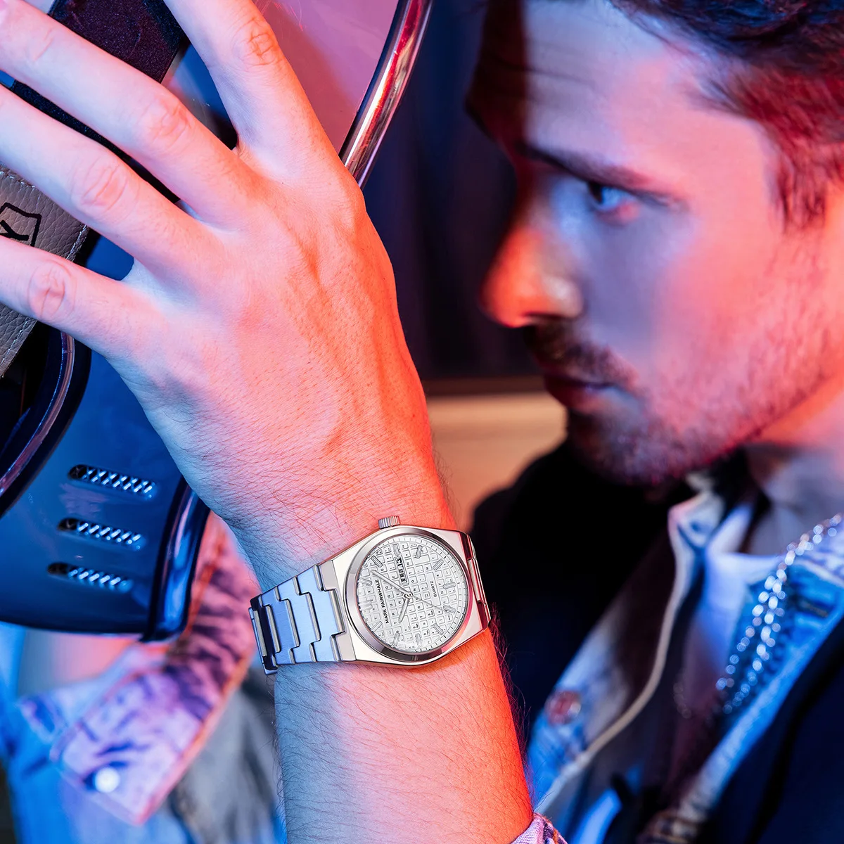 Mark fairwhale movimento de quartzo relógios moda teclado design dial semana luminosa à prova dwaterproof água calendário aço inoxidável homem relógio