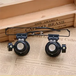 20X Head-mount Magnifier Glasses Double Headed LED Light Jewelry Appraisal Antique High-power Magnifying Glass