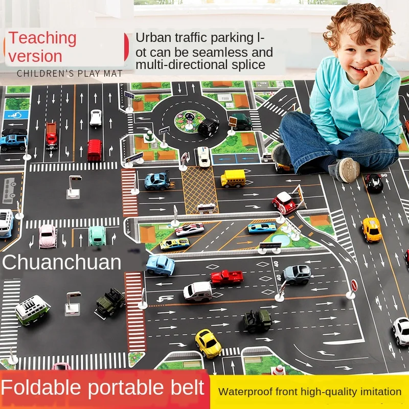 Gift Dwaterproof Water Kid Play Mat Car City Scene Traffic Road Map Educational Toy for Kids Child Climbing Play Mat Road M07