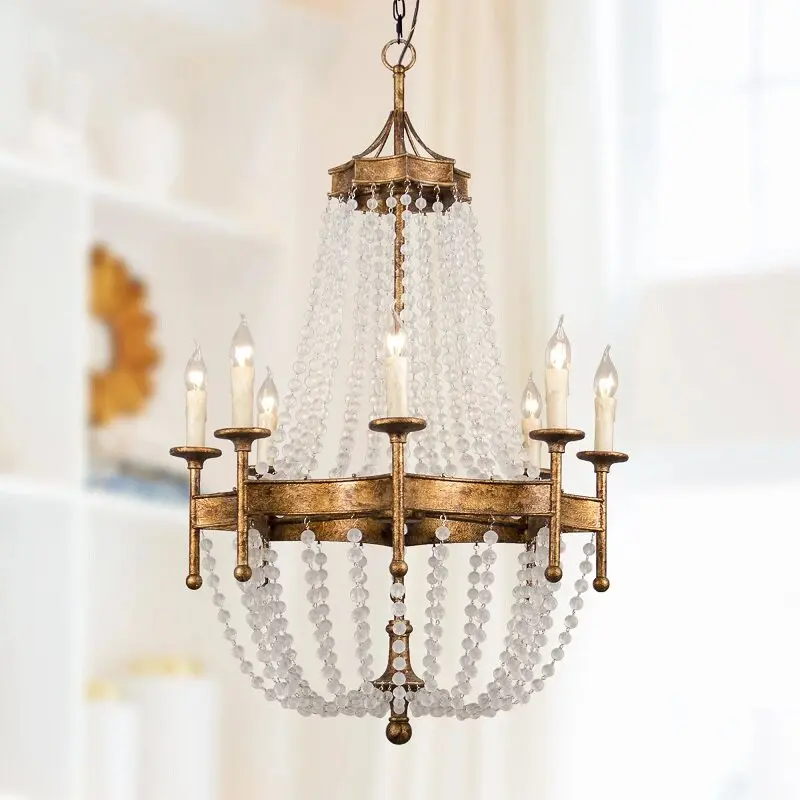 French retro homestay living room dining room light American personalized soft furnished bedroom crystal chandelier