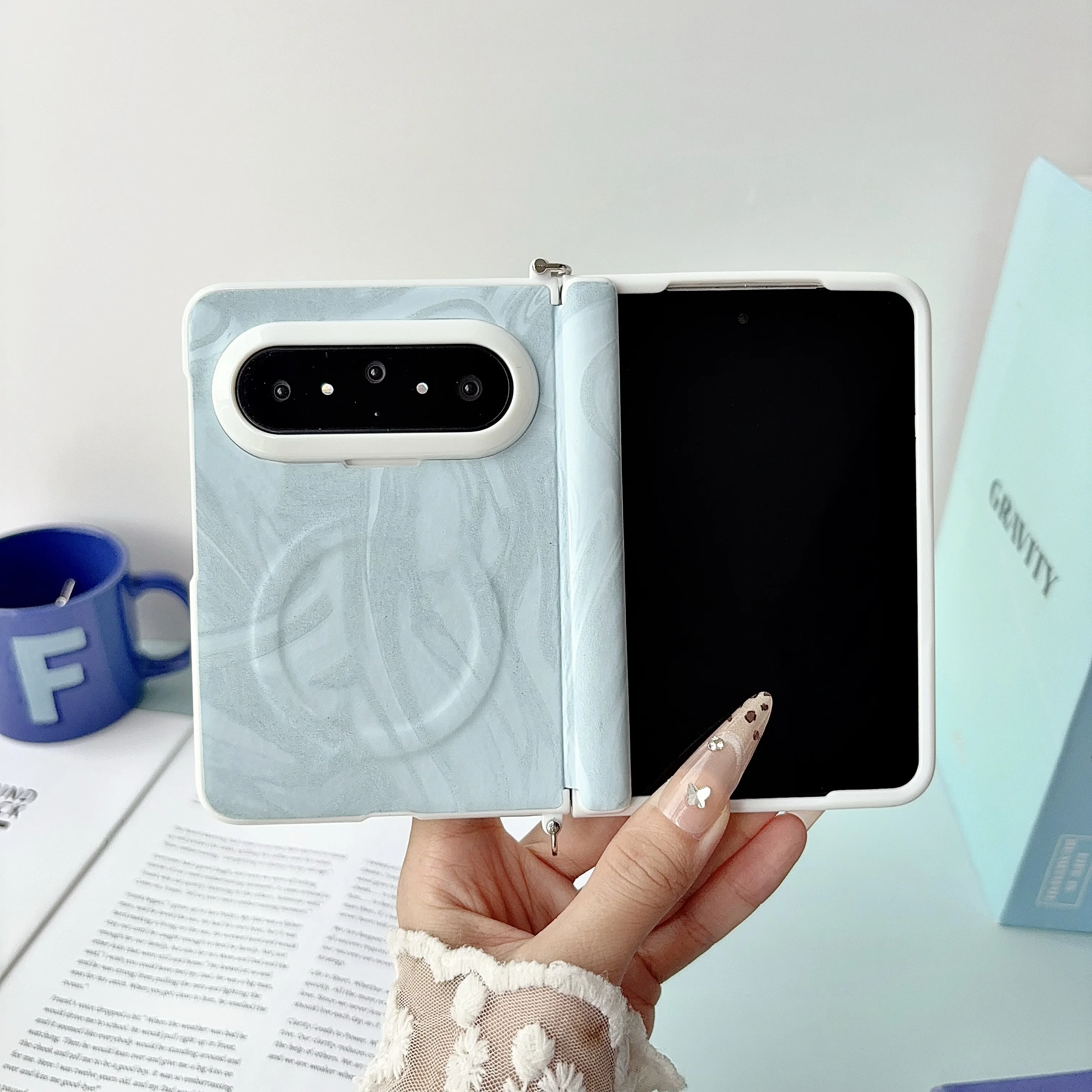 For Huawei Pura X Max Magnetic Attraction Case Cover with Water Ripple Pattern Bracelet Hinge Design - Protective Case