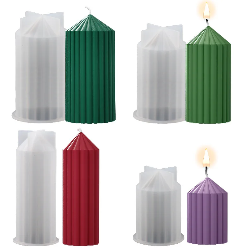 Stripe Pillar Silicone Candle Molds DIY Aromath Cylinder Candles Making Handmade Scented Long Candle Mould Home Wedding Decor