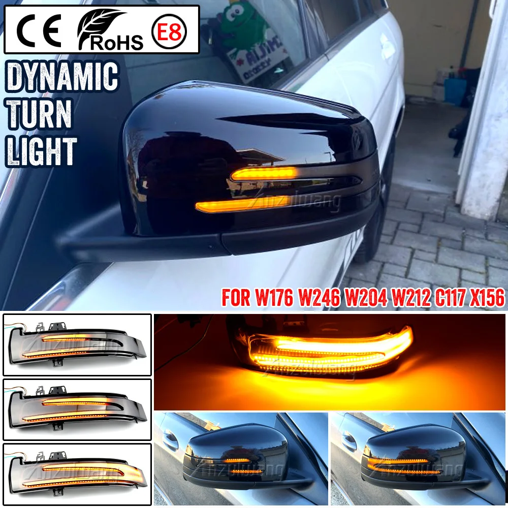 2pcs Dynamic Turn Signal LED Light Side Mirror Indicator For Mercedes Benz W204 CLA A B C E S GLA GLK CLS Class W176 W212